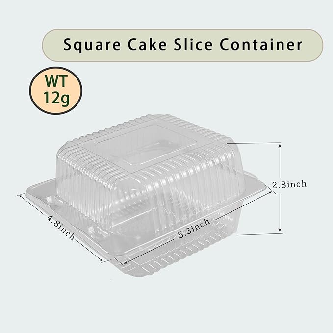 100 Packs clear hinged plastic containers, plastic Cake Slice Container, Square Hinge Food Containers cupcake containers