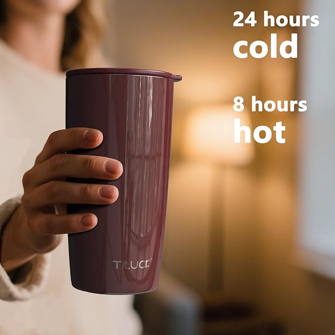 TILUCK 20 oz Tumbler with Leak-Proof Lid, Vacuum Insulated Stainless Steel Coffee Mug, Double-Walled Travel Tumbler for Hot and Cold Drinks(GlitterWine, 20oz)