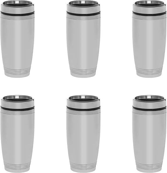 DISCOUNT PROMOS Stainless Steel Tumblers 16 oz. Set of 6, Bulk Pack - Perfect for Coffee, Soda, Other Hot & Cold Beverages - Silver
