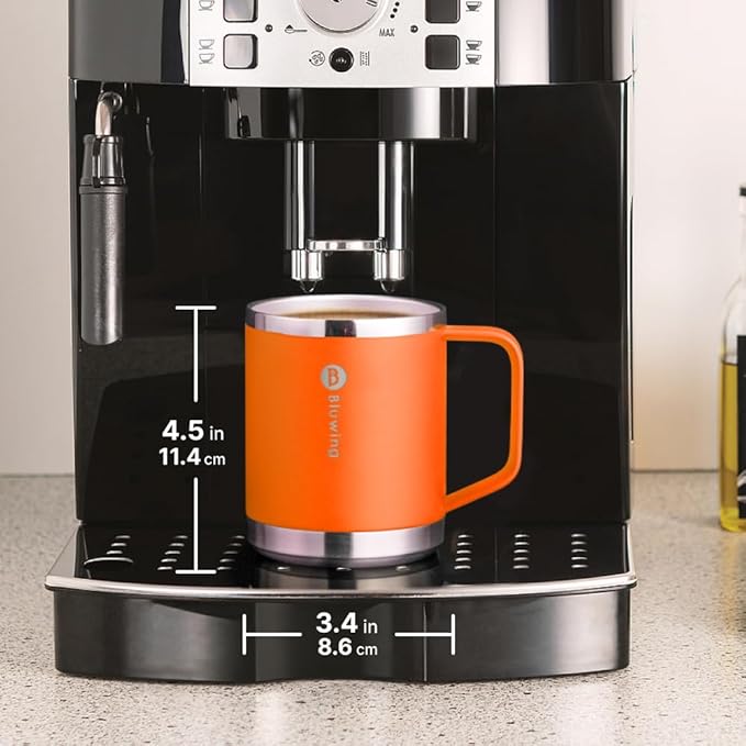 12 oz Travel Coffee Mug with Handle-Vacuum Insulated Coffee Mug with Lid Double Wall Stainless Steel Travel Tumbler Cup for Camping, Office, Home, Sweat Proof (Mango Yellow)