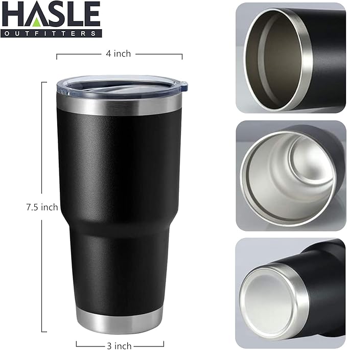HASLE OUTFITTERS 30oz Stainless Steel Tumbler, Double Wall Vacuum Insulated Travel Mug Tumbler, Durable Insulated Coffee Mug, Gift Box Set (Black, 4)