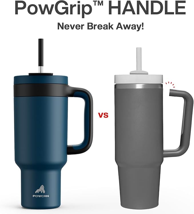 40 oz Tumbler with Handle, 2-in-1 Straw and Sip Lid, Leakproof, Dishwasher Safe, Insulated Stainless Steel Travel Coffee Mug, Keeps Cold for 34 Hours, Fits in Car Cup Holder (Deepsea)