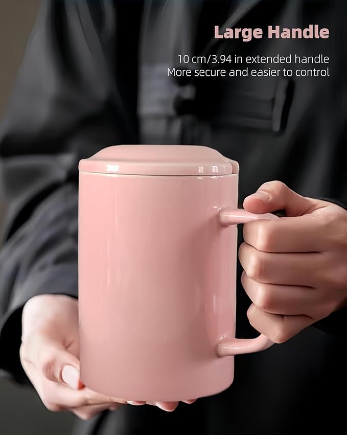 33 Ounce Coffee Mug, Extra Large Super Ceramic Mugs with Lid and Handle, Oversized Cups Big Tea Cup for Office and Home (Pink)