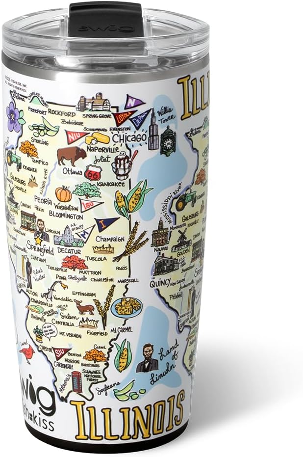 Swig Life 22oz Travel Mug, Insulated Tumbler with Handle and Lid, Travel Coffee Mug, Cup Holder Friendly, Stainless Steel 22 oz Tumbler, Reusable Insulated with Lid (Illinois)