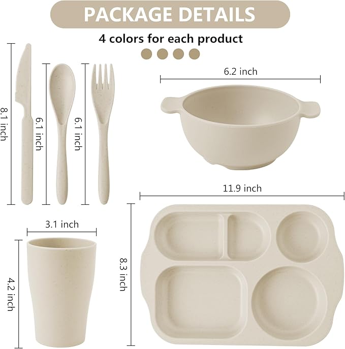 24 Pcs Wheat Straw Dinnerware Cutlery Set, Unbreakable Tableware Set, wheat straw dinnerware sets, Bowls, Cup, Cutlery Spoons Knifes Forks, BPA Free, Microwave Dishwasher Safe (Beige)