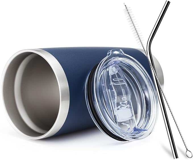 COMOOO 20oz Stainless Steel Tumbler Bulk with Lid and Straw Insulated Coffee Tumbler Cup Double Wall Vacuum Travel Mug for Cold Drinks and Hot Beverage (Navy,6 Pack)
