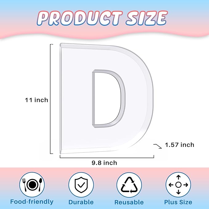 11" Acrylic Letter Charcuterie Box, Reusable Fillable Alphabet Number Shaped Form Tray for Birthday Anniversaries, Party Decorative Serving Plates Display Candy Cake (D)