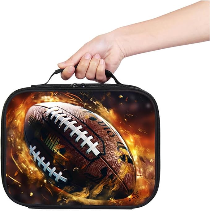 American Football Lunch Box for Boys Girls, Rugby Sports Kids School Lunch Bag, Insulated Layer, Polyester, Leak-proof Children Lunchbox for Age 6+, Fits Most Bento Boxes