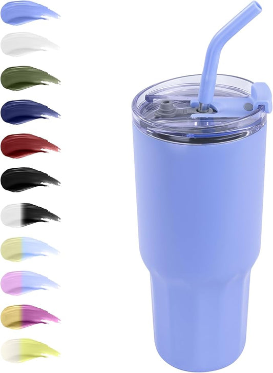 VEGOND 30 oz Insulated Stainless Steel Tumbler with lid and straw Double Wall Vacuum Travel Coffee Mug with Non-Slip Silicone Base, Sweat Proof Powder Coated Cup for Hot Cold Drinks, Blue