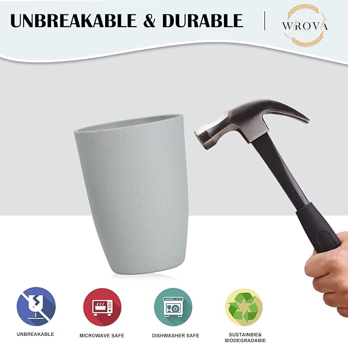 Wheat Straw Cups 8 PCS Good Alternative to Plastic Reusable Cups 20 oz Unbreakable Drinking Cup Reusable Dishwasher Safe Water Plastic Glasses Light Grey