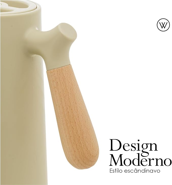 WOLFF - Thermal Coffee Carafe - Hot or Cold Drinks, Double Walled Insulated Vacuum Flask - Leakproof Coffee Dispenser with Wooden Handle, Thermos Bottle for Cold Beverages - Mint, 34floz/1L