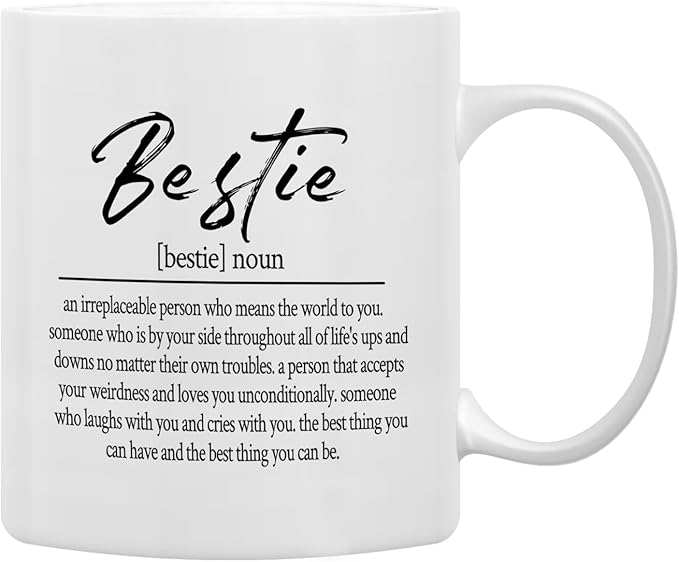 QASHWEY Bestie Definition Coffee Mugs Mug,Best Friend Bestie BFF Soul Sister Gifts for Women Teen Girls,Inspirational Friendship Gifts Double Side Printed Ceramic Mug Cup 11 Ounce
