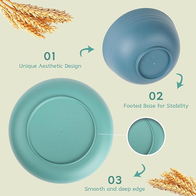 28 Piece Wheat Straw Dinnerware Sets,Dishwasher & Microwave Safe Plates and Bowls Sets - Unbreakable Plastic Dinnerware Sets for 4 Dinner Plates, Cups, Cereal Bowls - Colorful Series