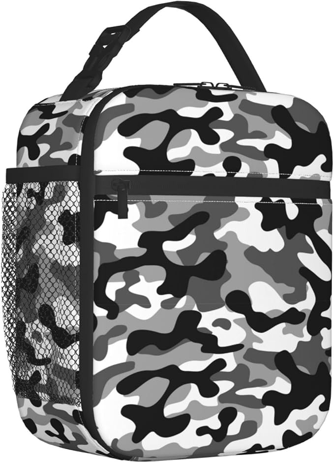 Black Camo Insulated Lunch Bags For Men Women Boys Girls Reusable Lunch Bags For Work Office Travel Easy-To-Clean Cooler Tote Reusable Lunch Box For School/Work/Picnic