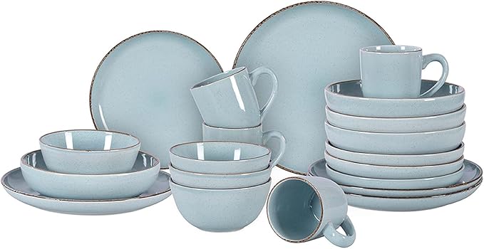 Stoneware Euro-Nordic 20pc Dinnerware Set, Shiny Light Blue with Speckle Effect