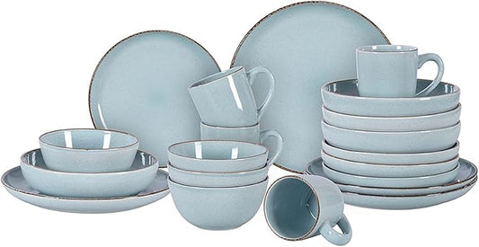 Stoneware Euro-Nordic 20pc Dinnerware Set, Shiny Light Blue with Speckle Effect