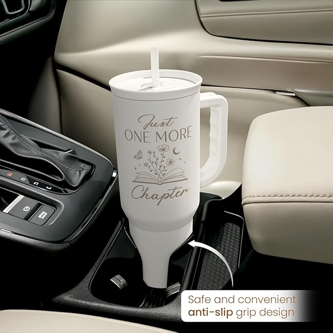 Book Lover Gifts for Women, Just One More Chapter Tumbler with Handle, Stainless Steel Insulated Coffee Travel Mug Cup, Gifts for Women Girls Bookworm on Christmas Birthday, 40oz