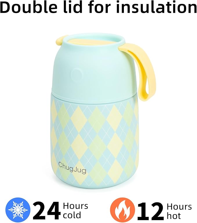 Thermo for Hot Food for Adults Kids | Wide Mouth, 26 oz Insulated Food Jar with Spoon, Leakproof Soup Thermo for School Office Travel, Thermal Steel Lunch Container Easy to Carry (Green)