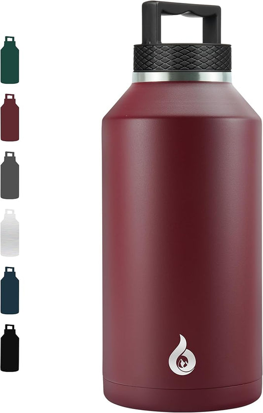 BJPKPK Half Gallon Water Bottle Insulated, Dishwasher Safe 64 oz Water Bottle with Handle, Leakproof BPA Free Water Jug, Large Stainless Steel Thermo for Sports, Brick Red