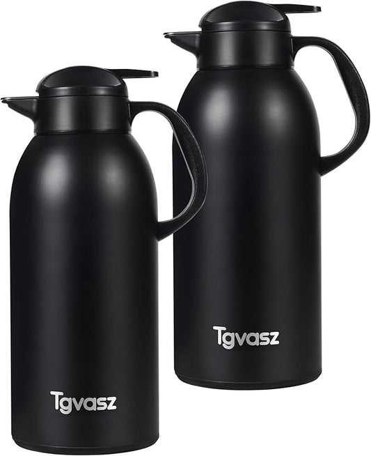 2 PCS Thermal Coffee Carafe 101 oz / 3L - Up to 24 Hours Hot, Insulated Stainless Steel Aipot for Hot Liquids, Coffee Carafes For Keeping Hot Coffee for Parties -Large Tea Carafe Flask(Black+Black)
