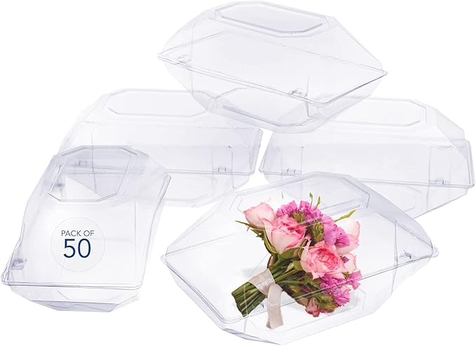 Royal Imports Clear Plastic Flower Box for Corsage, Boutonniere, Rose, Orchid Prom Wedding Craft Container 9x5x4-50 Pack