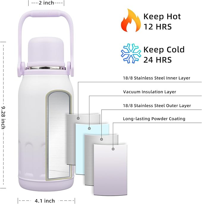 BJPKPK Insulated Water Bottle 40oz Stainless Steel Water Bottles with Handle and Lid Dishwasher Safe Metal Thermal Flask for Sports,Purple Pearl