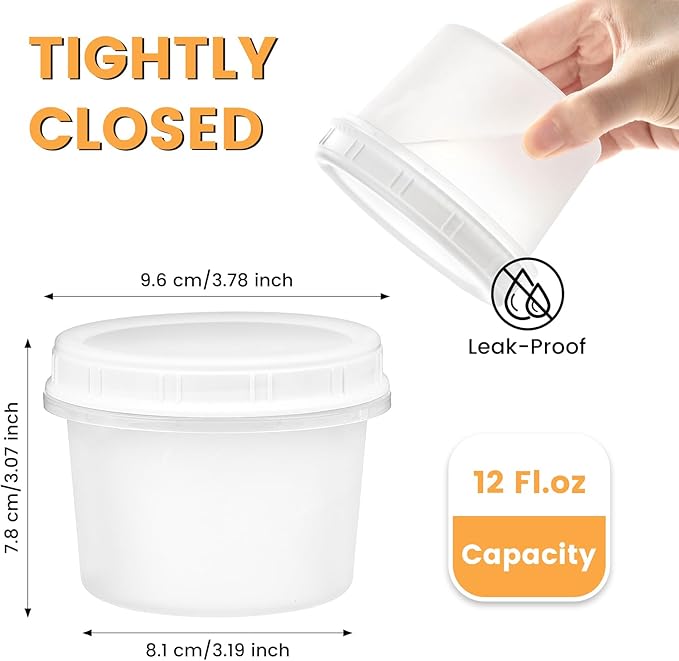 TUZAZO 12 Oz Food Storage Containers with Screw Lids, 6-Count Reusable Small Plastic Soup Containers for Portion and Meal Prep | Microwave-, Freezer-, Dishwasher-Safe | BPA Free