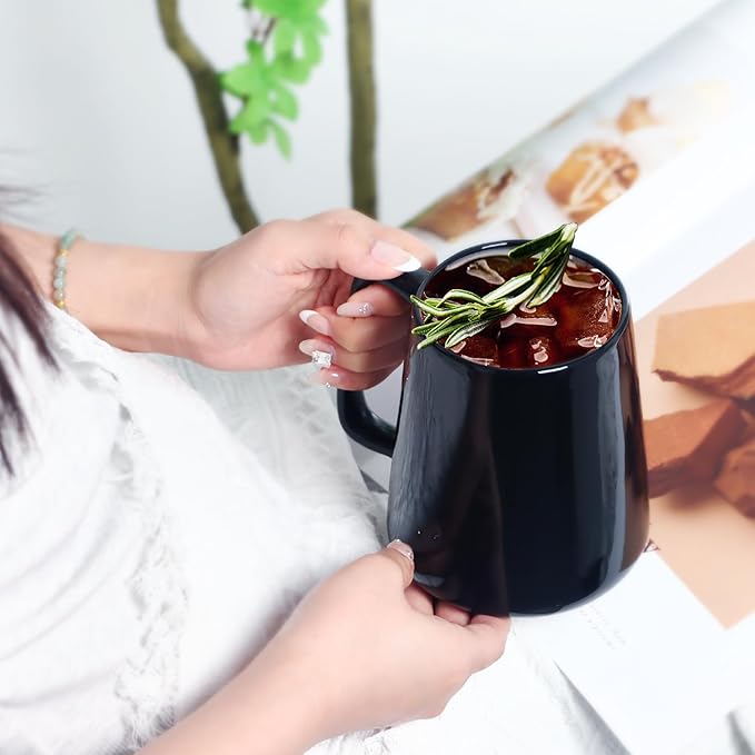 Smilatte 24 OZ Large Coffee Mug, Nice Ceramic Boss Tea Cup with Big Handle for Dad Men Women, Unique Style For Any Kitchen, Black