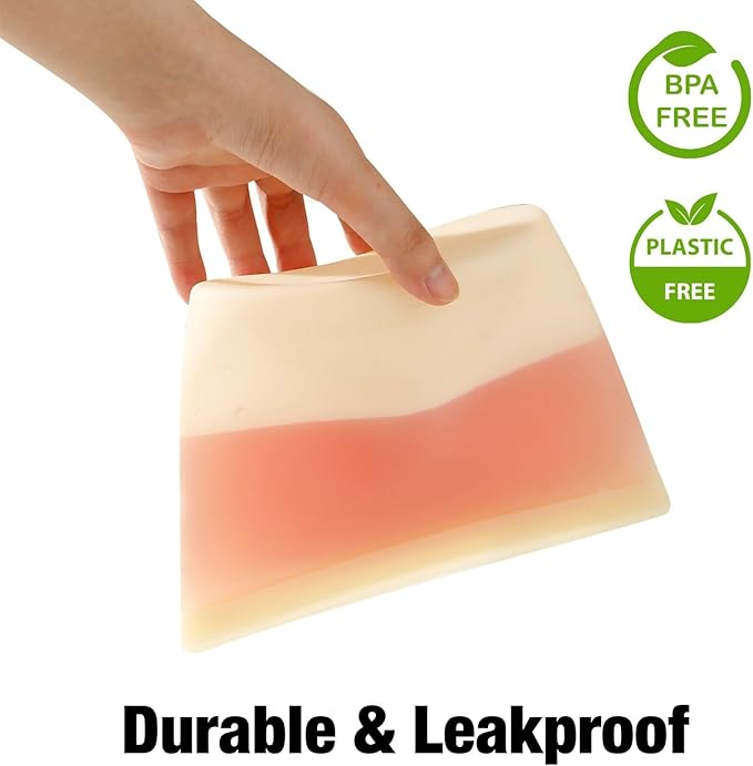 6 Pack Reusable Silicone Food Storage Bags, Emptycolor Reusable Ziplock Bags, Leakproof Freezer Bag for Sandwich, Snack, Dishwasher Safe, BPA Free