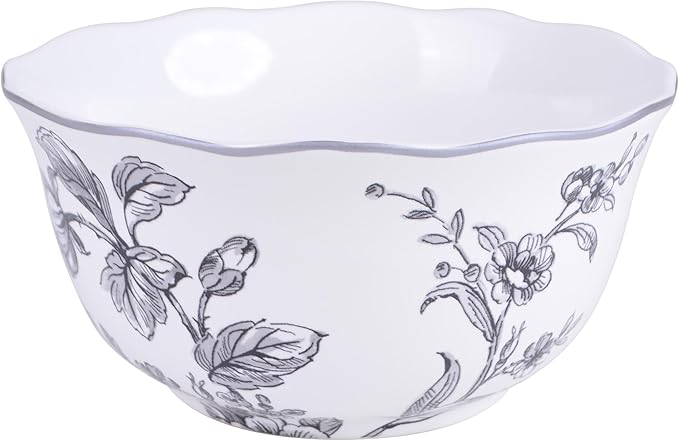 222 Fifth 12-Piece Porcelain Dinnerware Set for 4, White & Black Plates and Bowls Set, Glossy Ceramic Dish Set with Delicate Floral Design, Elegant Kitchen Dishes, Microwave & Dishwasher Safe, Bellamy