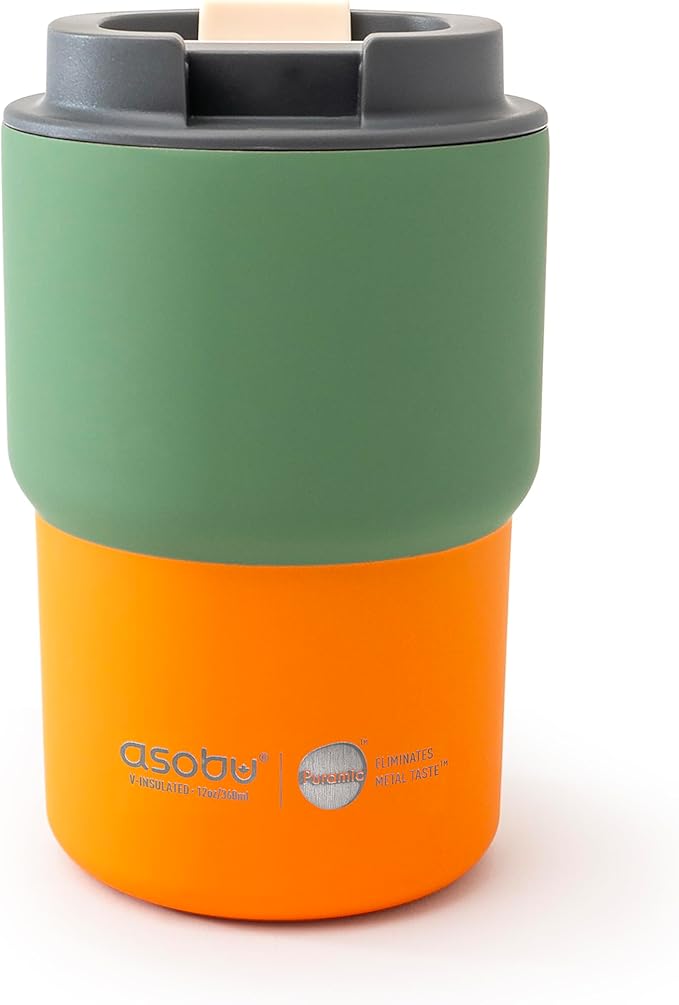 asobu Ultimate Stainless Steel Ceramic Inner Coating Coffee Mug with Double Walled Copper Lining Insulation, 12 Ounces (Green)