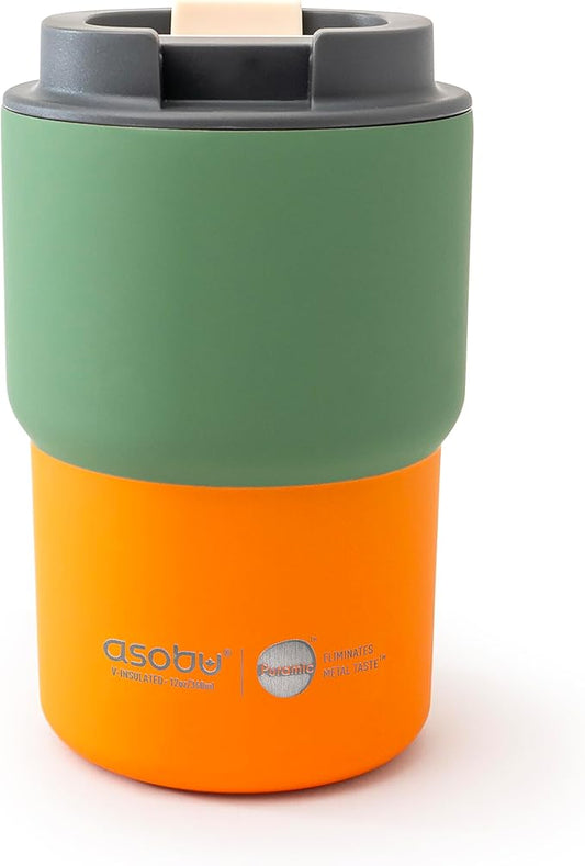asobu Ultimate Stainless Steel Ceramic Inner Coating Coffee Mug with Double Walled Copper Lining Insulation, 12 Ounces (Green)