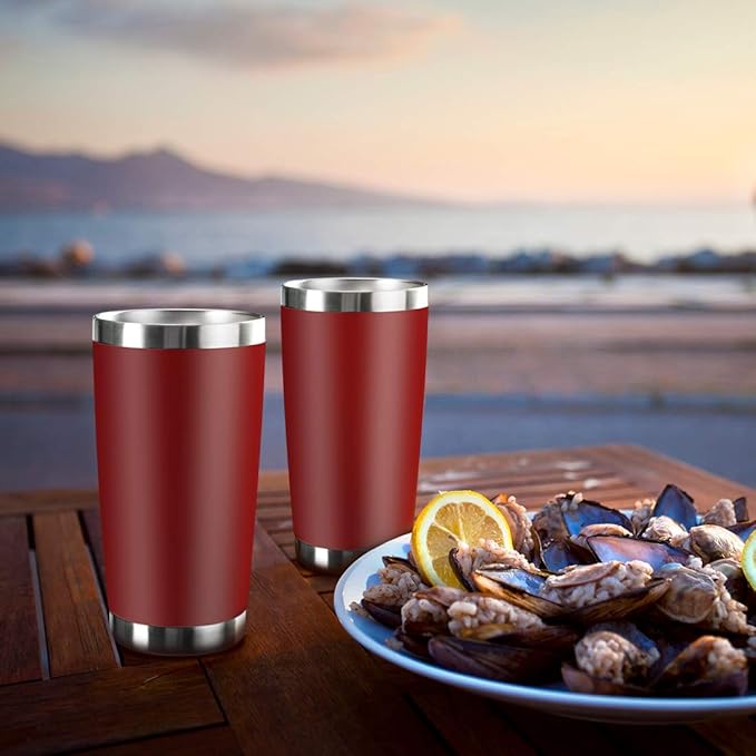 20oz Tumbler Bulk Stainless Steel Vacuum Insulated Tumblers with Lid Double Wall Travel Mug, Durable Powder Coated Coffee Cup, Suitable for Ice Drinks and Hot Beverage (Red 12pack)