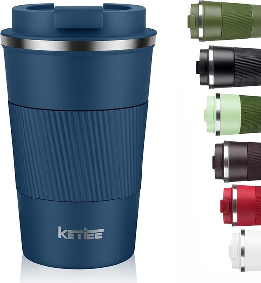 KETIEE Travel Mug 12oz, Insulated Coffee Mug with Leakproof Lid, Travel Coffee Mug Vacuum Stainless Steel Double Walled Reusable Coffee Cup for Hot and Iced Coffee Tea Water (Navy)