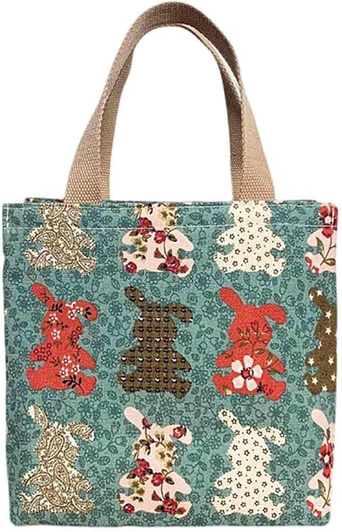 Cartoon canvas women's Japanese insulated handbag lunch box bag lunch bag bento bag (Style C)