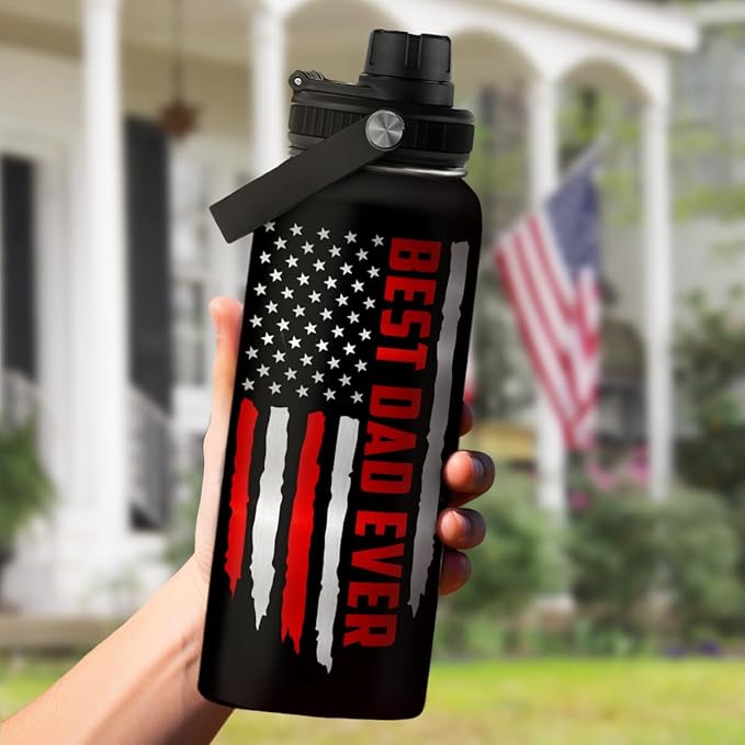 Best Dad Ever Water Bottle 32oz Stainless Steel Insulated Water Bottles - Gifts for Dads Daddy Father Papa from Son Daughter - Fathers Gifts for Birthday Christmas