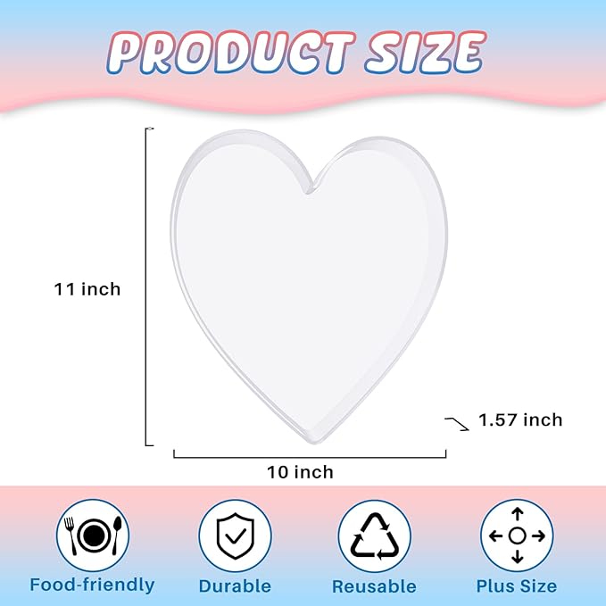 11" Acrylic Heart Shaped Charcuterie Board, Heart Plates for Dessert Appetizer Display, Love Serving Tray for Valentines Day Birthday Anniversaries Table Decorations Supplies