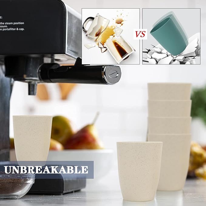 Homienly Cups for Kitchen Unbreakable Wheat Straw Cups 8 PCS Alternative to Plastic Cups Stackable Drinking Cup Reusable Dishwasher Safe Water Glasses with Beige Color (20 OZ)