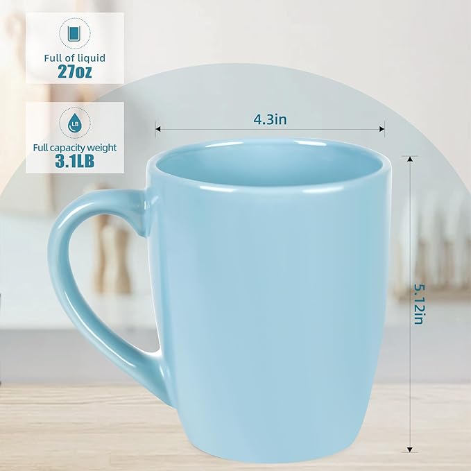 27OZ Extra Large Ceramic Coffee Mug, Jumbo Coffee Mugs, Big Tea Cups with a Large Handle for Office and Home set of 2 (Light blue)