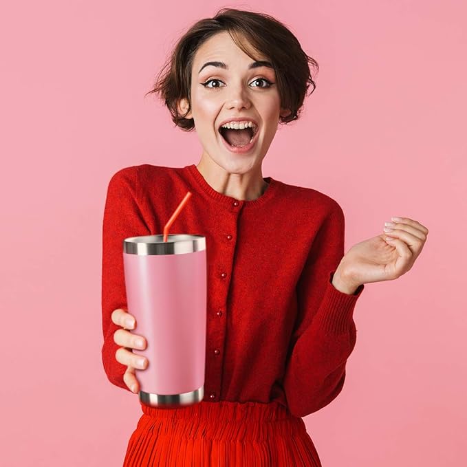 20oz Tumbler Stainless Steel Vacuum Insulated Mug with Lid, Double Wall Travel Mug, Durable Powder Coated Coffee Cup, Suitable for Ice Drinks and Hot Beverage (Pink 12pack)