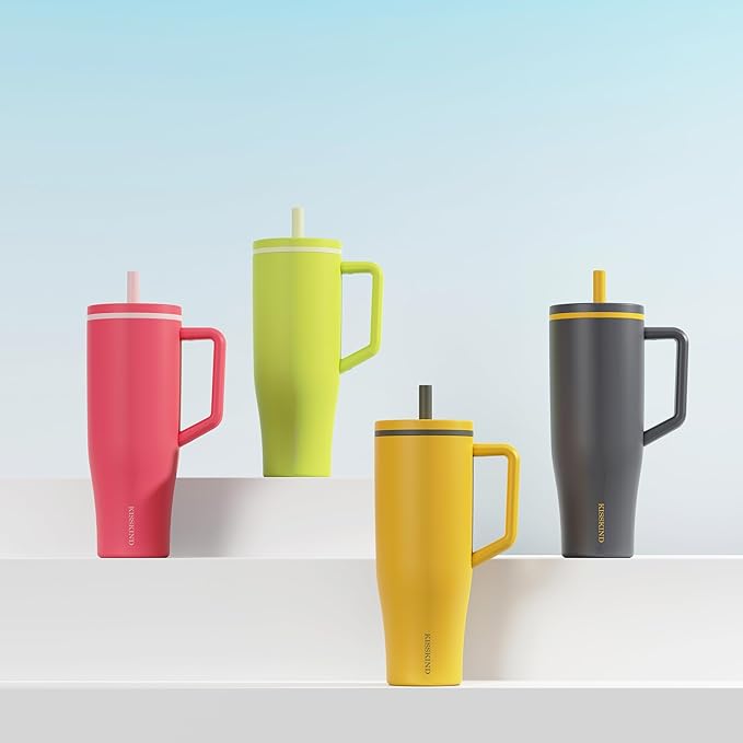 KISSKIND 40 oz Tumbler with Handle and Straw | Lumi Spin Hidden Straw 100% Leakproof Insulated Tumbler | Stainless Steel Water Bottle for Mom, Nurse, Teacher | Ginger