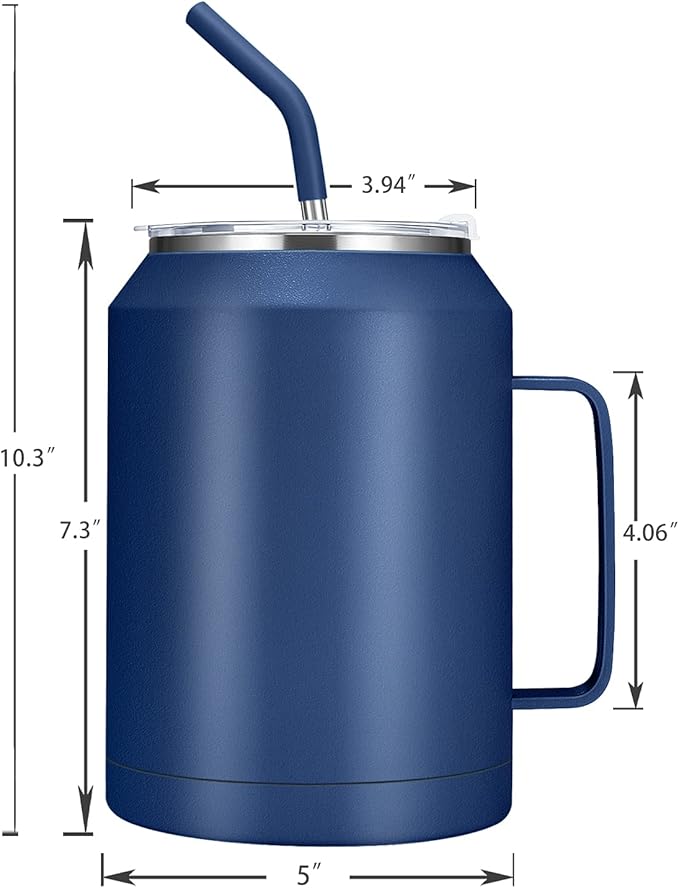 Zenbo 50 oz Mug Tumbler – Stainless Steel Vacuum Insulated Mug with Handle,Lid and Straw,Keeps Drinks Cold up to 36 Hours – Sweat-Proof Body, Dishwasher Safe