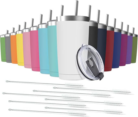 16 pack 20 oz Stainless Steel Insulated Tumbler with Straw and Lid, Double Wall Travel Coffee Mug Vacuum Insulated Bulk Tumbler, Suitable for Vehicle Cup Holders （Assorted Colors）