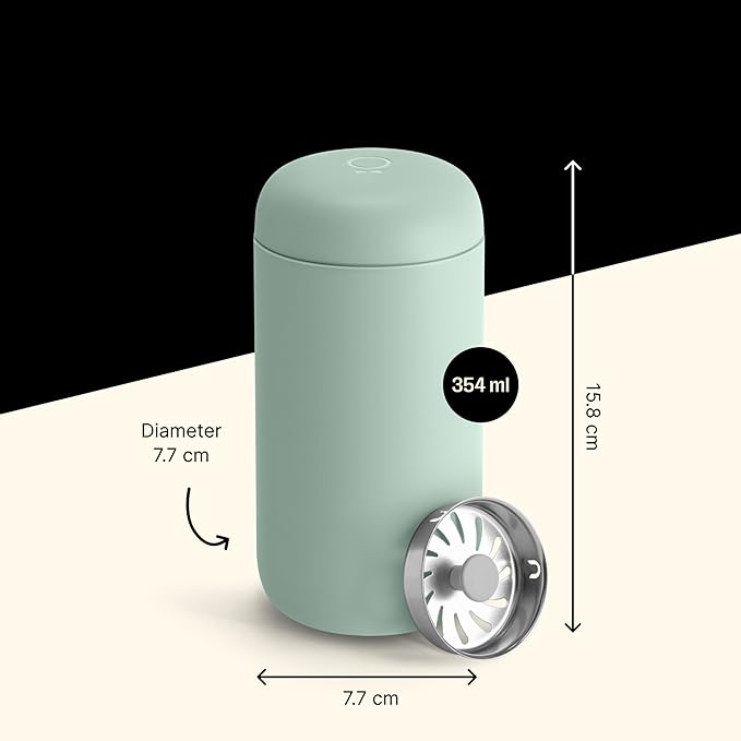 Fellow 12 oz Carter Move Travel Mug - Vacuum-Insulated Stainless Steel Travel Coffee Mug - Coffee Tumbler with Ceramic Interior and Splash Guard - Mint Chip
