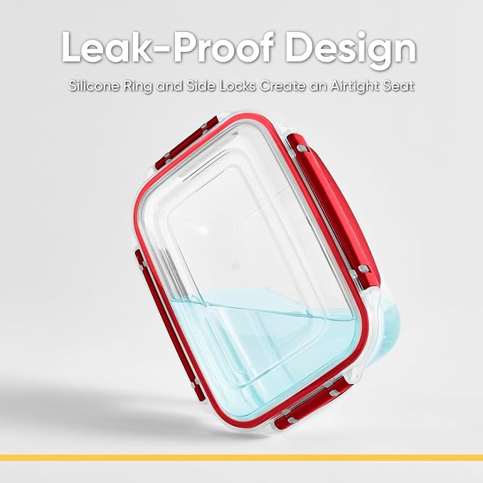 Superio Plastic Food Storage Container with Airtight Lid- 80 Oz, BPA Free, Leakproof, Stackable, Microwave, Dishwasher and Freezer Safe, Red