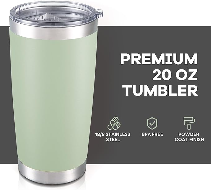 20 oz Tumbler with Lid Stainless Steel Insulated Tumblers Bulk Double Wall Vacuum Cups Powder Coated Travel Mug Keep Drinks Cold and Hot, Sagebrush Green, 4 Pack
