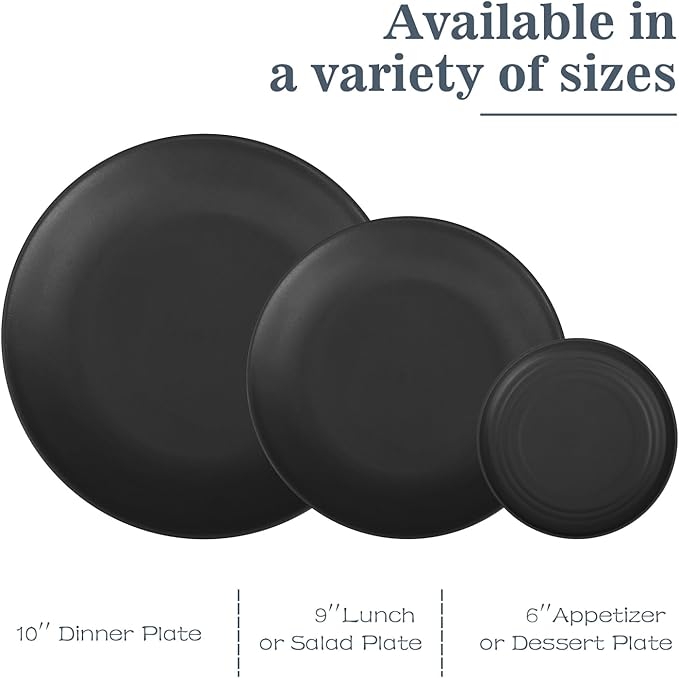 Wheat Straw Dinnerware Sets 40 PCS- Unbreakable Dishes Set for 8, Dishwasher and Microwave Safe Plates and Bowls Sets, Reusable Plastic Plates, Bowls, Drinking Cups for Camping, Party - Black