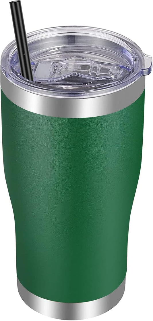 VEGOND 20oz Tumbler Stainless Steel Tumbler Cup with Lid And Straw Vacuum Insulated Double Wall Travel Coffee Mug(dark green package 1)