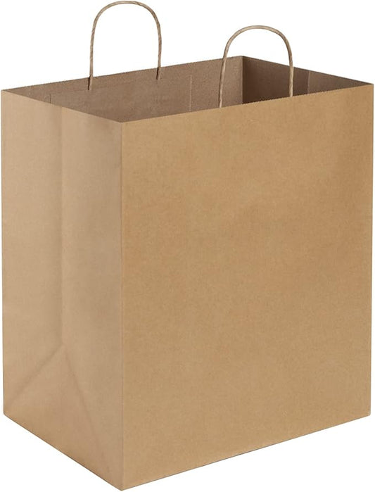 BagDream Kraft Paper Bags 14x10x15.75 Ultra Wide Large Paper Gift Bags with Handles for Takeouts, Parties, Shopping, Food Packing, Recyclable Food Service Bags Brown 25 Count Paper Grocery Sacks