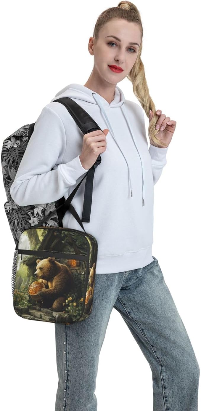Bear Insulated Lunch Box for Women Men Bear Lunch Bag for Work,Picnic,Travel,Hiking,Beach Polyester
